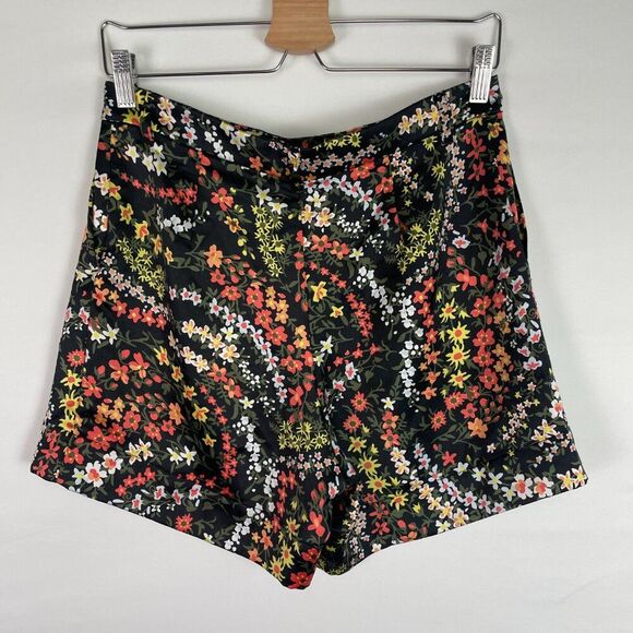 ATM Anthony Thomas Melillo Satin Floral Print High Rise Pleat Shorts Black 6 - Picture 3 of 10